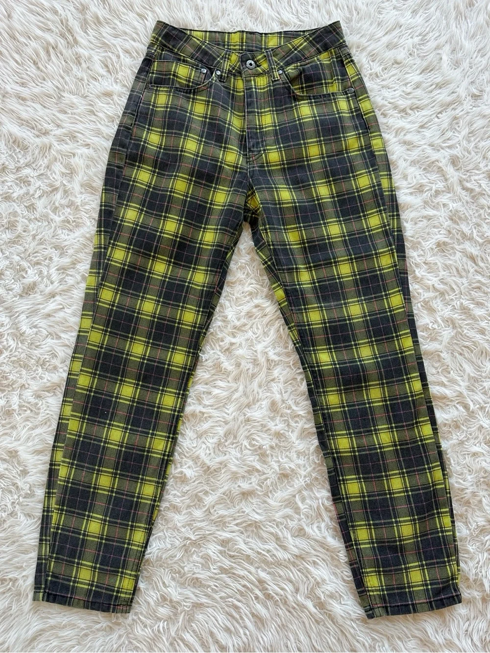 The Ragged Priest green yellow plaid high rise jeans 28